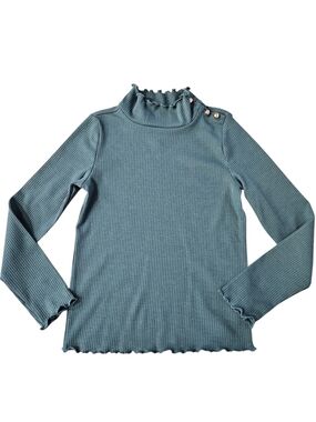 Janie and Jack Green Preppy Ribbed Long Sleeve Mock Neck Top with Button Detail